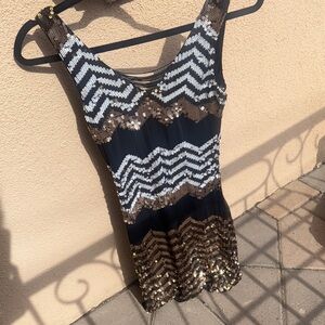 Bebe Sequin Chevron Pattern Dress